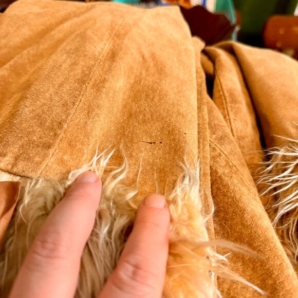 Authentic Vintage Fur Trimmed Penny Lane Coat, Suede Leather Afghan Jacket - Picture 6 of 11